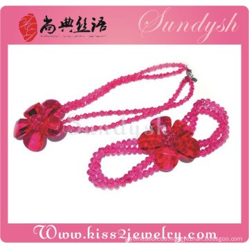 Fett rot Kristall Blume Halskette und Armband Mode Moti Schmuck-Set